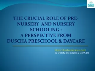 The Crucial Role of Pre-Nursery and Nursery Schooling : A Perspective from Dusch