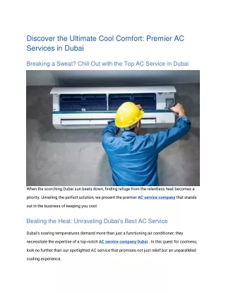 Discover the Ultimate Cool Comfort: Premier AC Services in Dubai