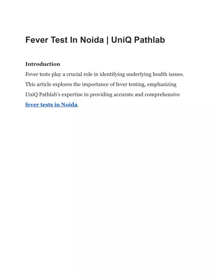 fever test in noida uniq pathlab