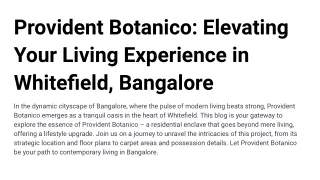 Provident Botanico: Elevating Your Living Experience in Whitefield, Bangalore