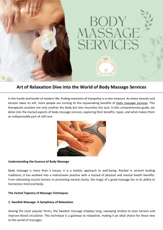 Art of Relaxation Dive into the World of Body Massage Services