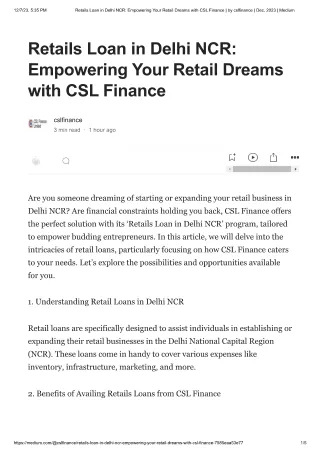 Retail Laon in Delhi NCR with CSL Finance