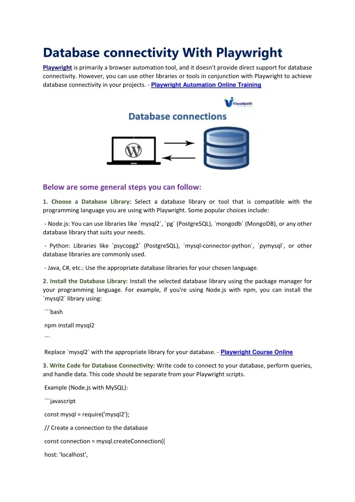 database connectivity with playwright