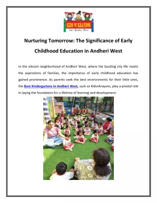 Nurturing Tomorrow The Significance of Early Childhood Education in Andheri West