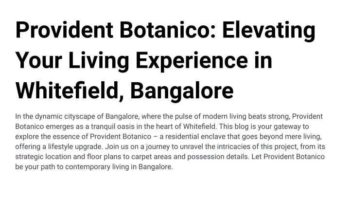 provident botanico elevating your living