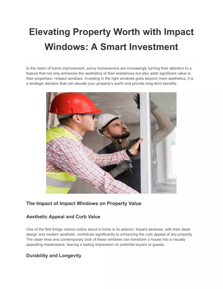 elevating property worth with impact windows