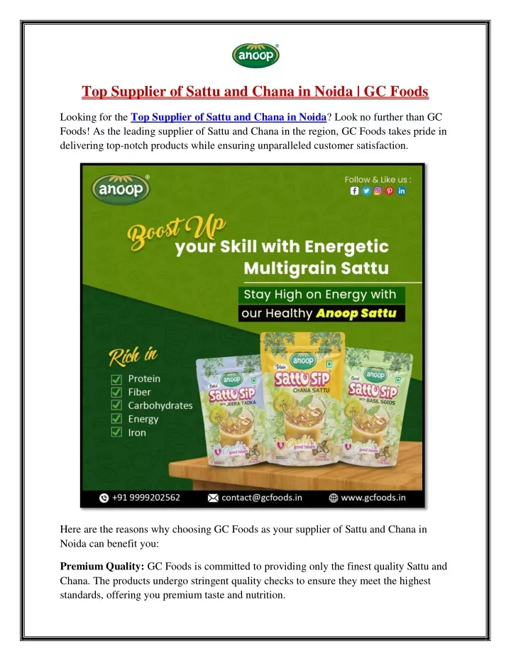 top supplier of sattu and chana in noida gc foods