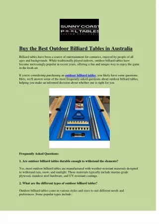 Buy the Best Outdoor Billiard Tables in Australia