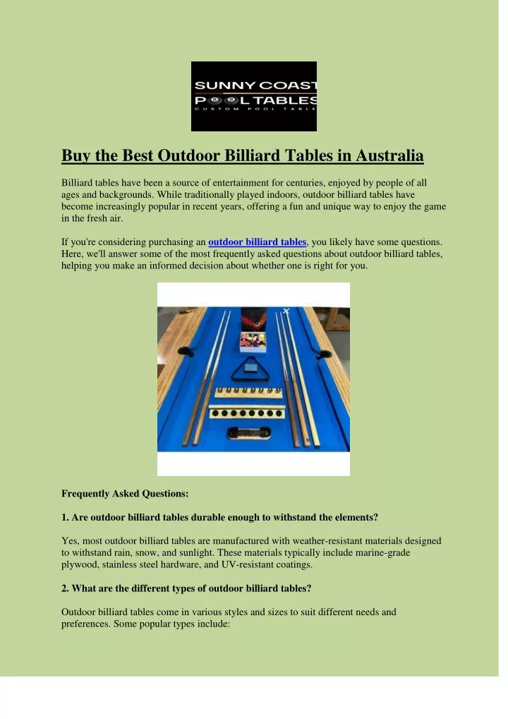 buy the best outdoor billiard tables in australia