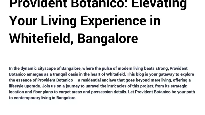 provident botanico elevating your living experience in whitefield bangalore