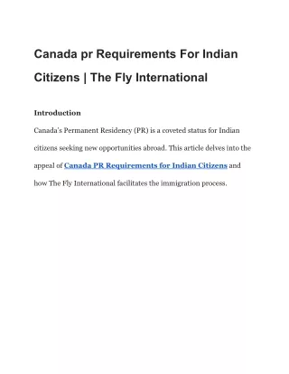 Canada pr Requirements For Indian Citizens | The Fly International