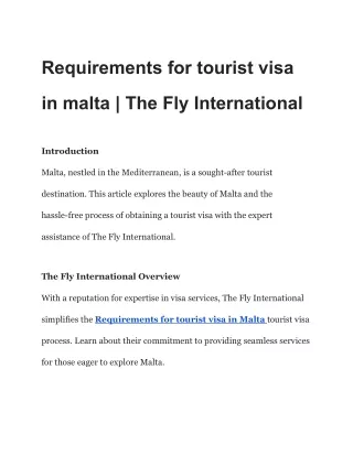 Requirements for tourist visa in malta | The Fly International