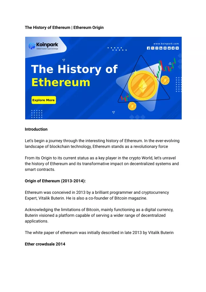 the history of ethereum ethereum origin