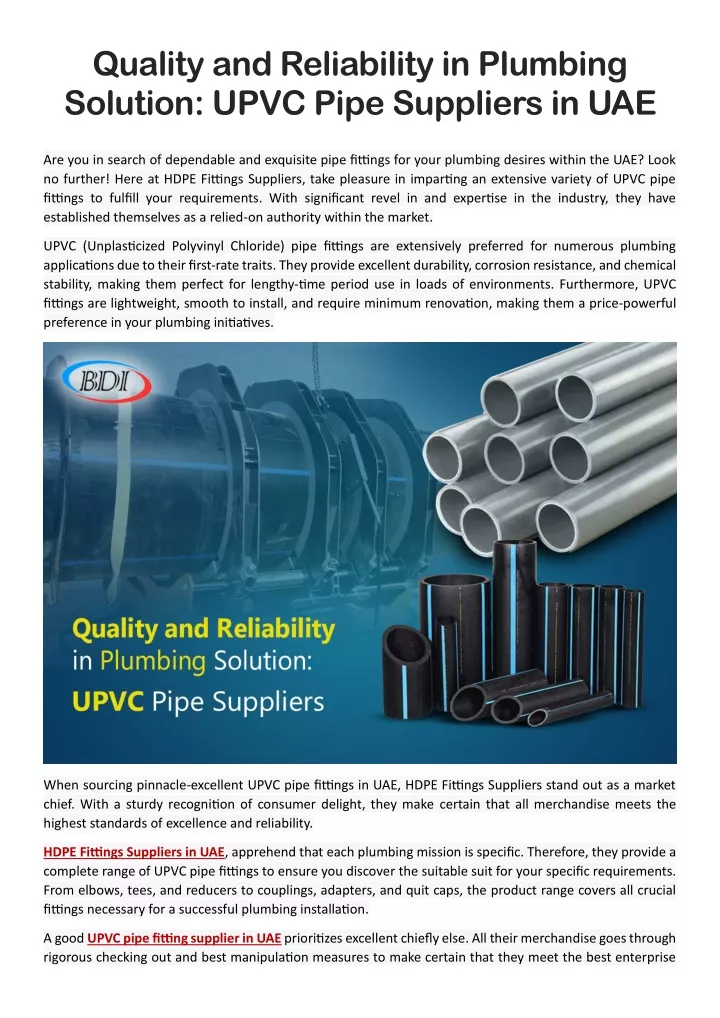 quality and reliability in plumbing solution upvc