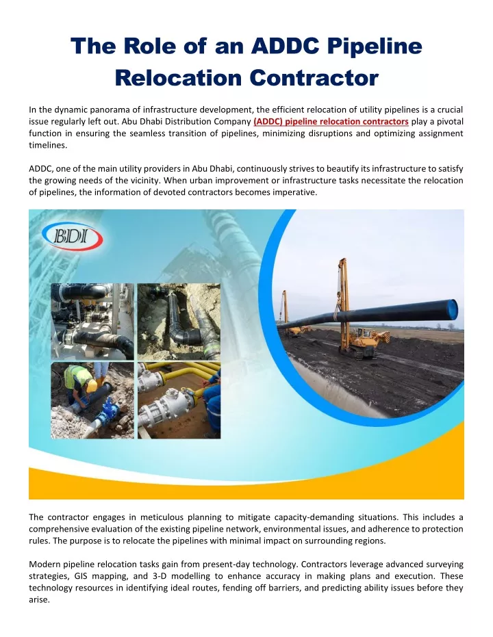 the role of an addc pipeline relocation contractor