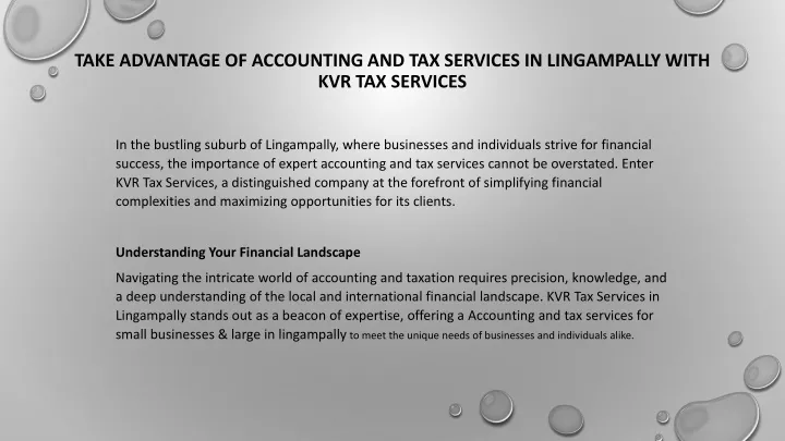 take advantage of accounting and tax services in lingampally with kvr tax services