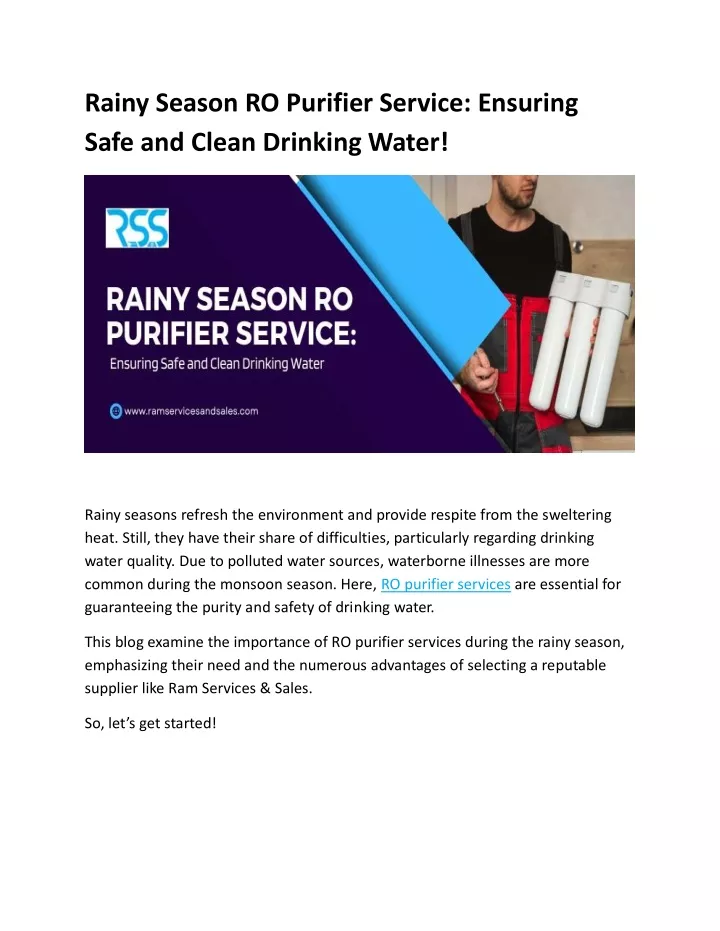 rainy season ro purifier service ensuring safe
