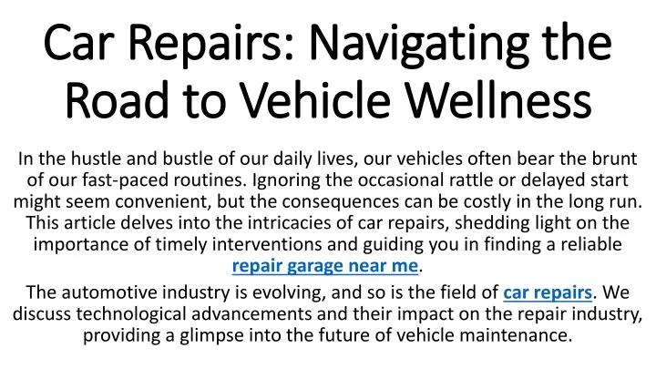 car repairs navigating the road to vehicle wellness