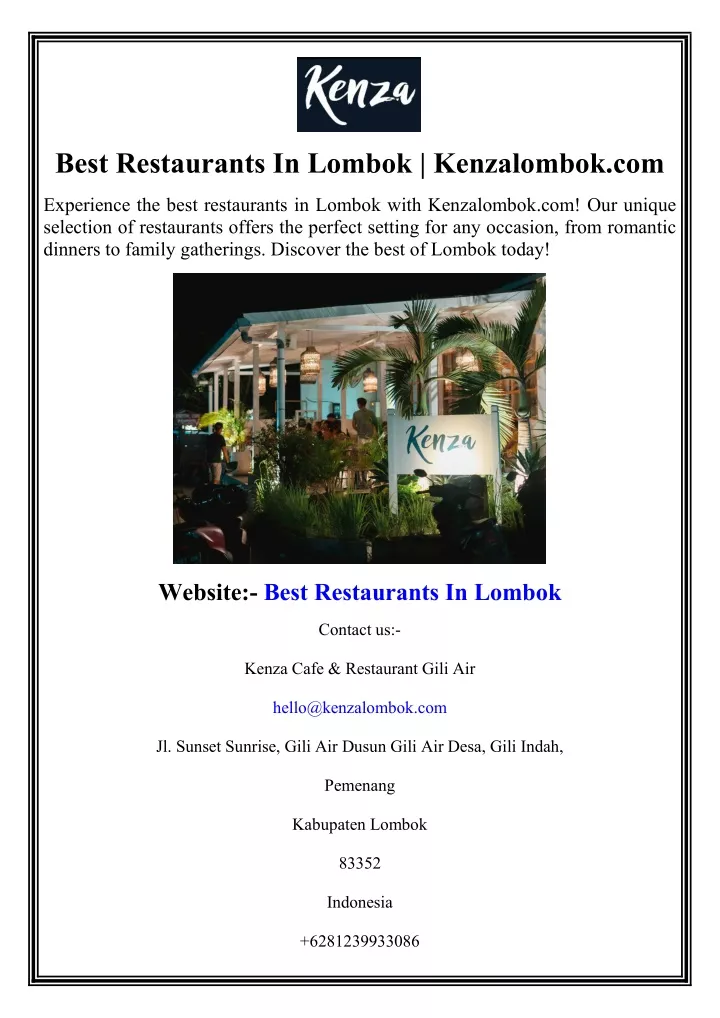 best restaurants in lombok kenzalombok com
