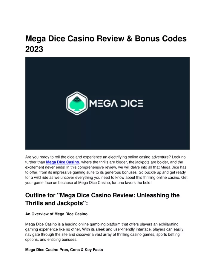 mega dice casino review bonus codes 2023