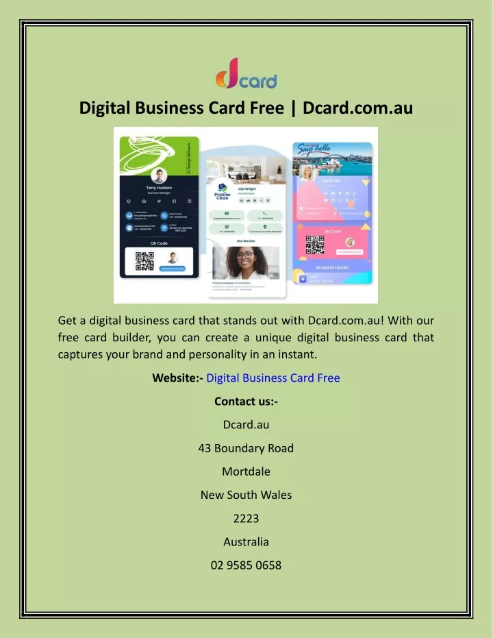 digital business card free dcard com au