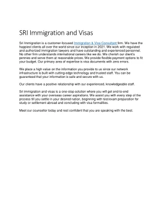 SRI Immigration and Visas
