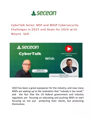 MSP and MSSP Cybersecurity Challenges in 2023 and Goals for 2024 with Wayne Selk