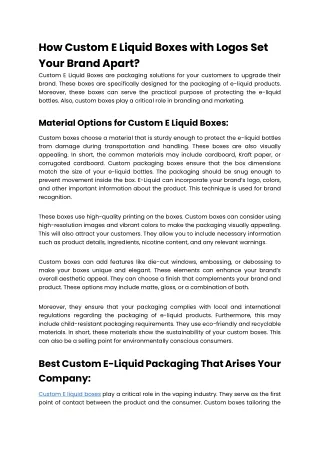 How Custom E Liquid Boxes with Logos Set Your Brand Apart
