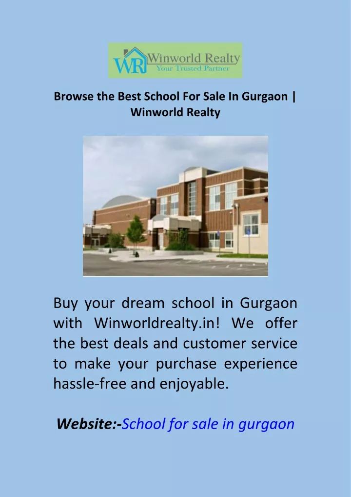 browse the best school for sale in gurgaon