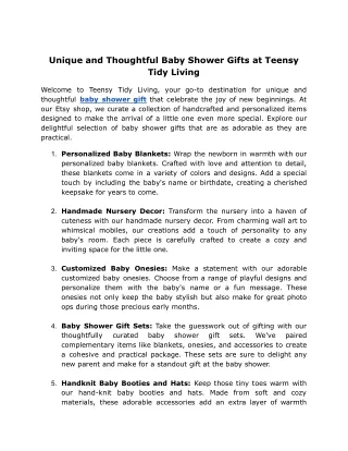 Unique and Thoughtful Baby Shower Gifts at Teensy Tidy Living