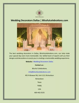 Wedding Decorators Dallas  Blissfulcelebrations