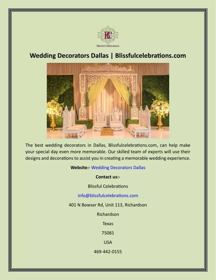 wedding decorators dallas blissfulcelebrations com