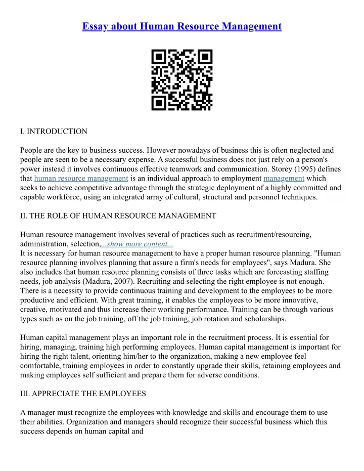 sample case study about human resource management