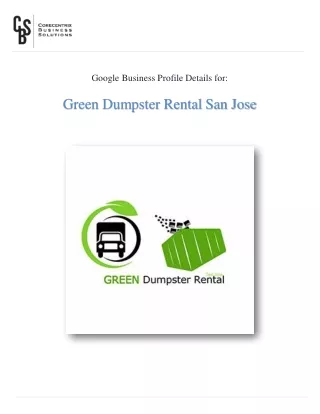 Green Dumpster Rental in San Jose CA