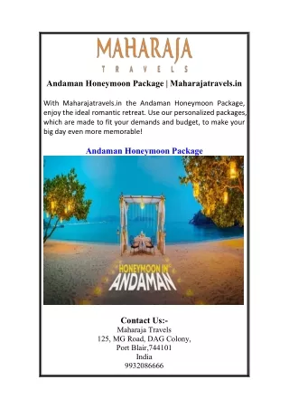 Andaman Honeymoon Package | Maharajatravels.in