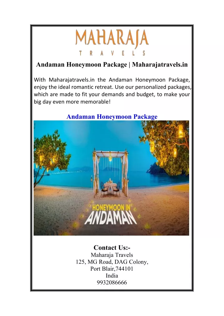 andaman honeymoon package maharajatravels in