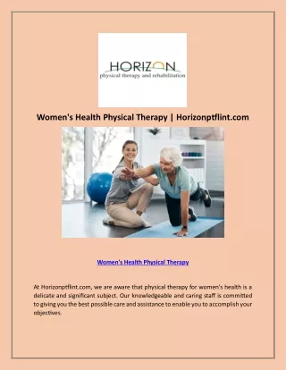 Women's Health Physical Therapy | Horizonptflint.com