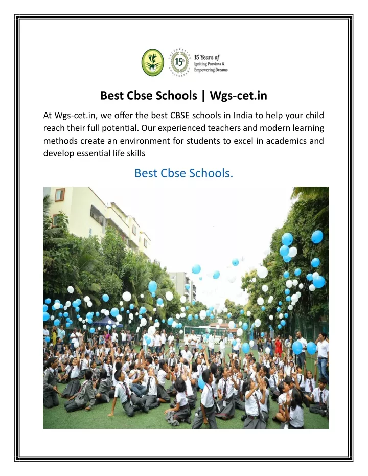 best cbse schools wgs cet in