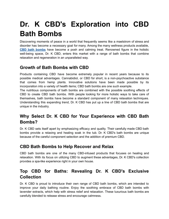 dr k cbd s exploration into cbd bath bombs