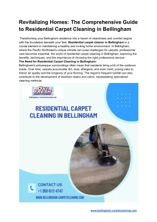 Revitalizing Homes: The Comprehensive Guide to Residential Carpet Cleaning