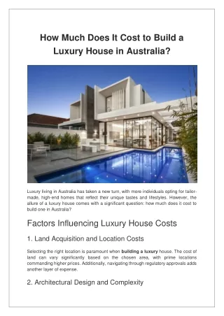 How Much Does It Cost to Build a Luxury House in Australia?