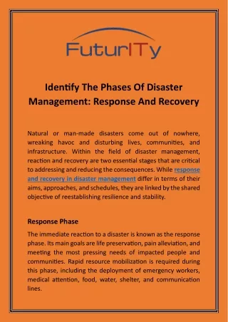 Identify The Phases Of Disaster Management - Response And Recovery