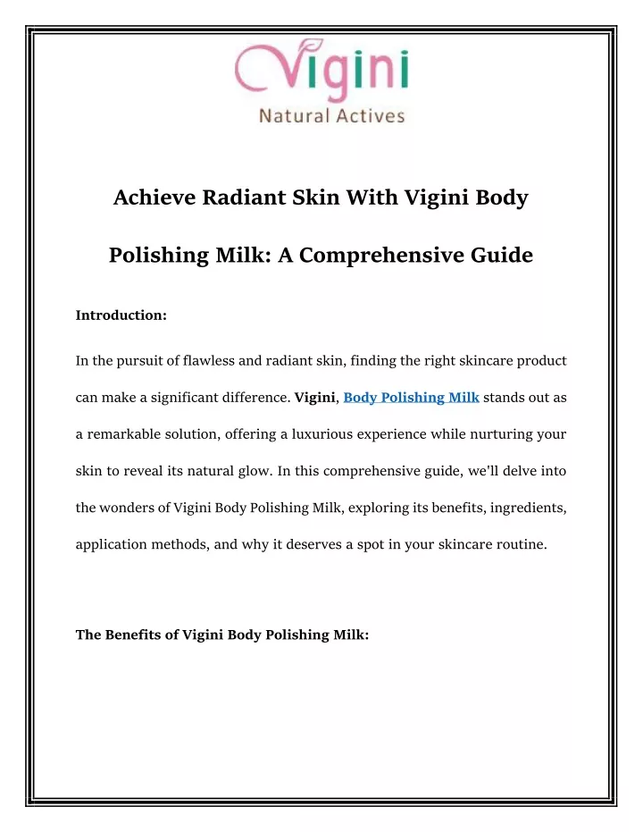 achieve radiant skin with vigini body