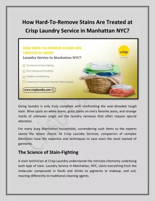 How Hard-To-Remove Stains Are Treated at Crisp Laundry Service in Manhattan NYC?