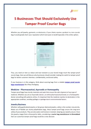 Importance of Tamper Proof Courier Bags in Different Line of Businesses