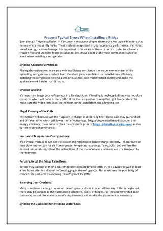 Prevent Typical Errors When Installing a Fridge
