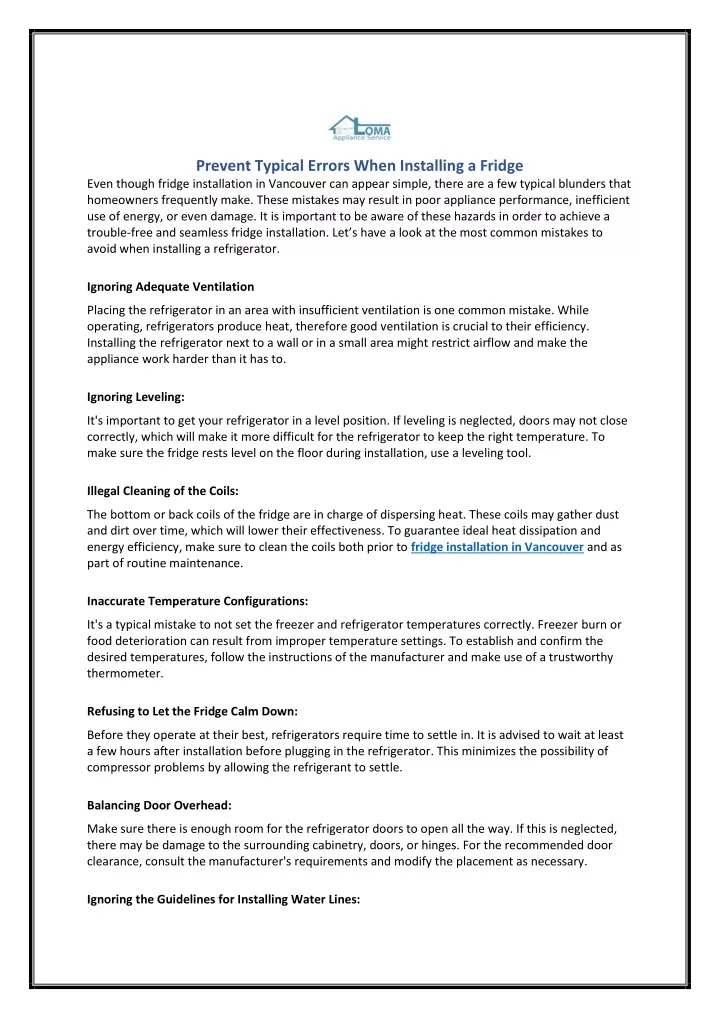 prevent typical errors when installing a fridge