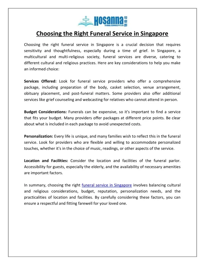choosing the right funeral service in singapore