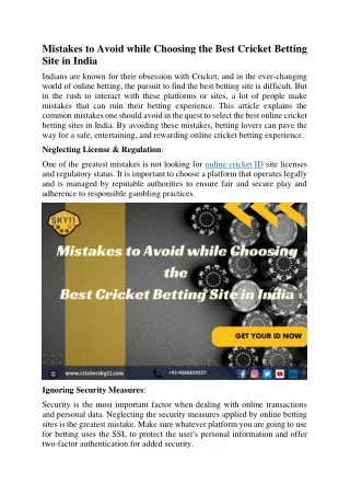 Mistakes to Avoid while Choosing the Best Cricket Betting Site in India