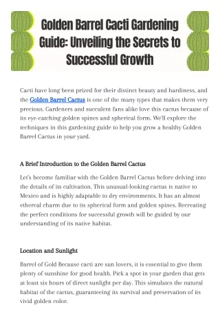 Creating Radiance: Golden Barrel Cactus Care Instructions